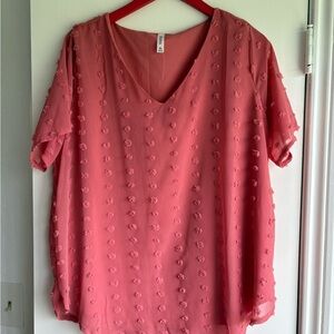 Zenana Outfitters Textured Pink V-Neck Blouse